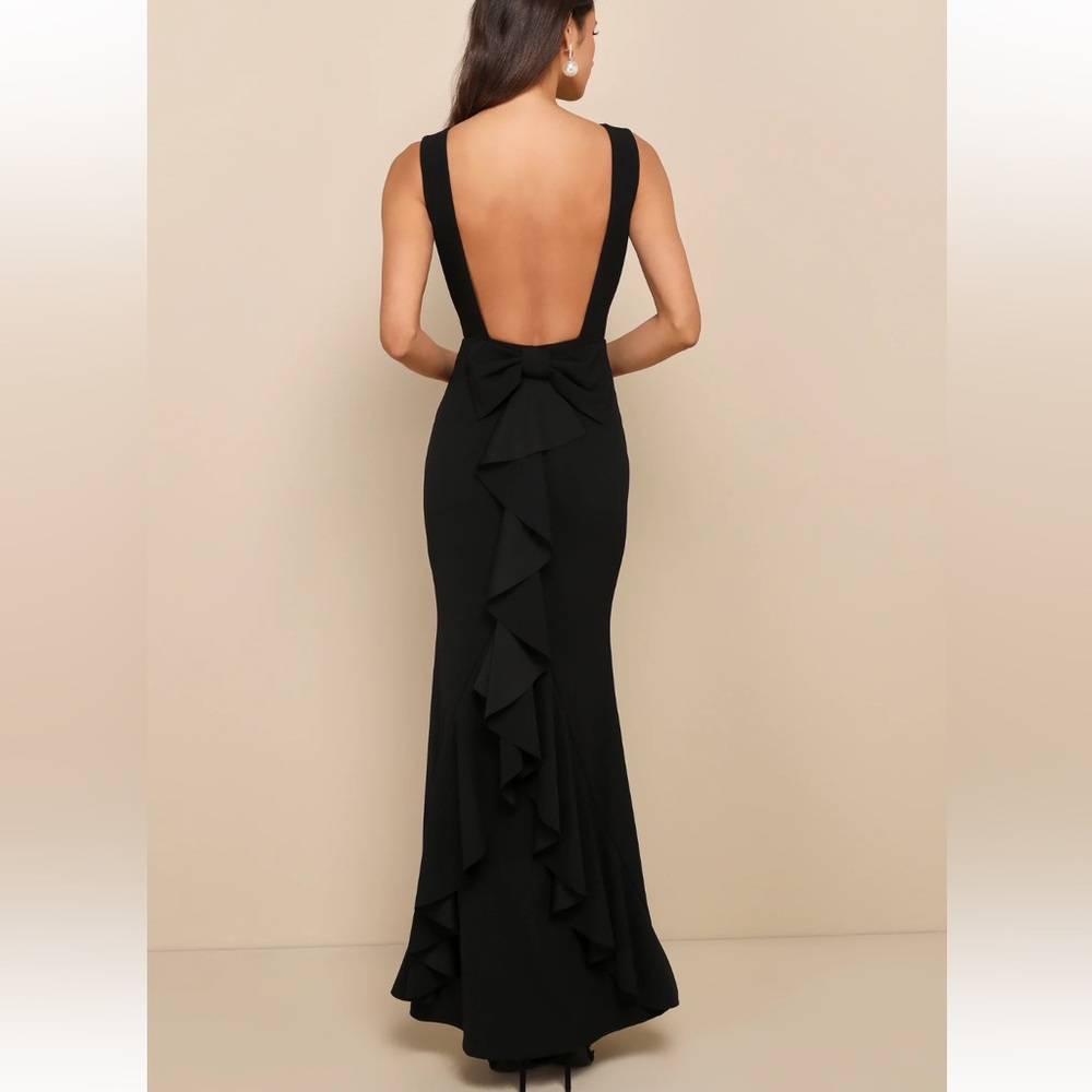 Lulus Exquisite Refinement Black Backless Bow Ruf… - image 3